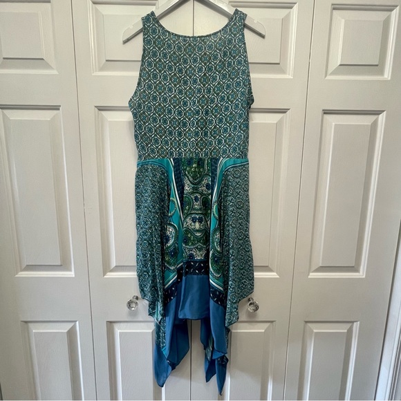 Nordstrom A-List Teal Green Blue Paisley Handkerchief Sleeveless Scoopneck Dress - Picture 8 of 10